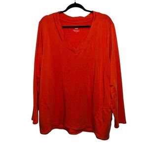 Zuda Women's Long Sleeve V-Neck Top - Bright Orange